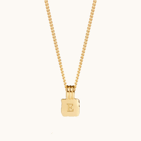 Mini Initial Square Charm Necklace Gold